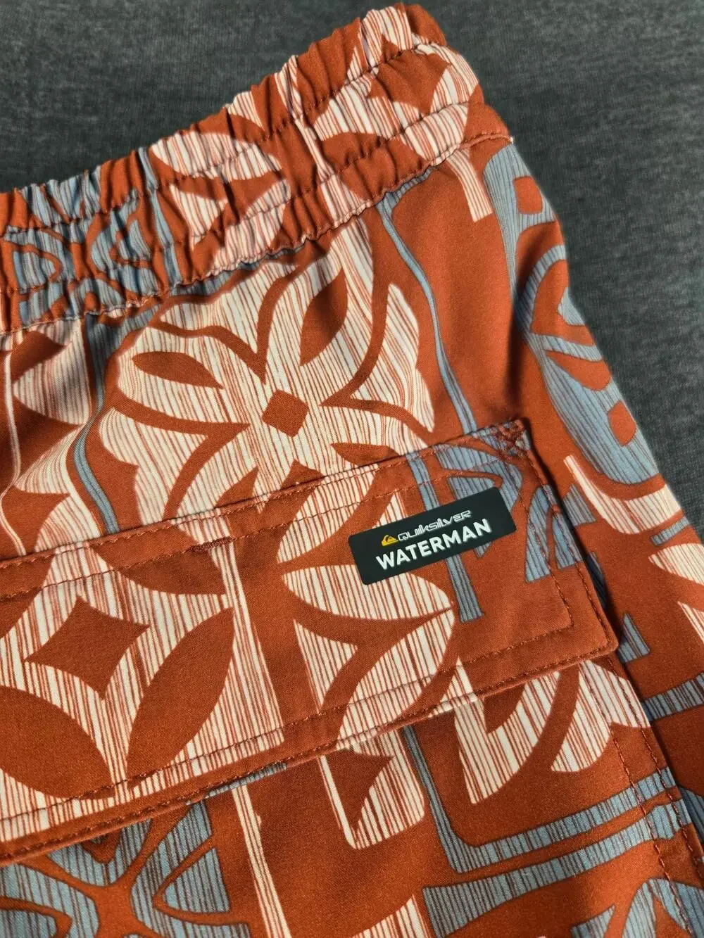 Quiksilver Shorts Mens Large Orange Waterman Swim Trunks Hawaiian Lined Tropical